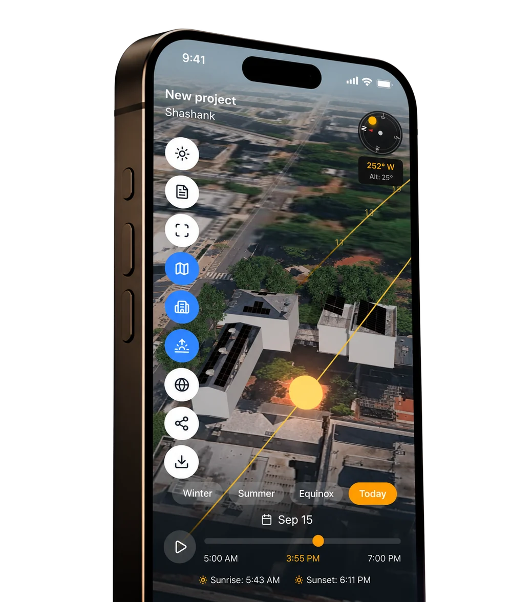 Reslink simulating a rooftop sun path on a phone