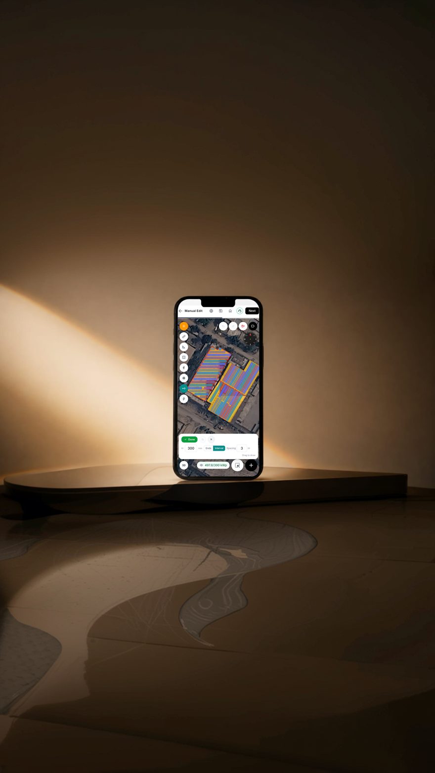 A solar layout being revised on a phone on site