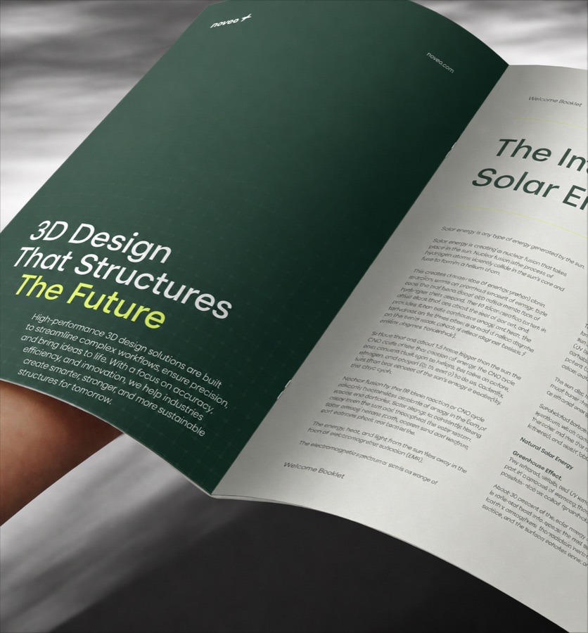 An open booklet spread headed "3D Design That Structures The Future"